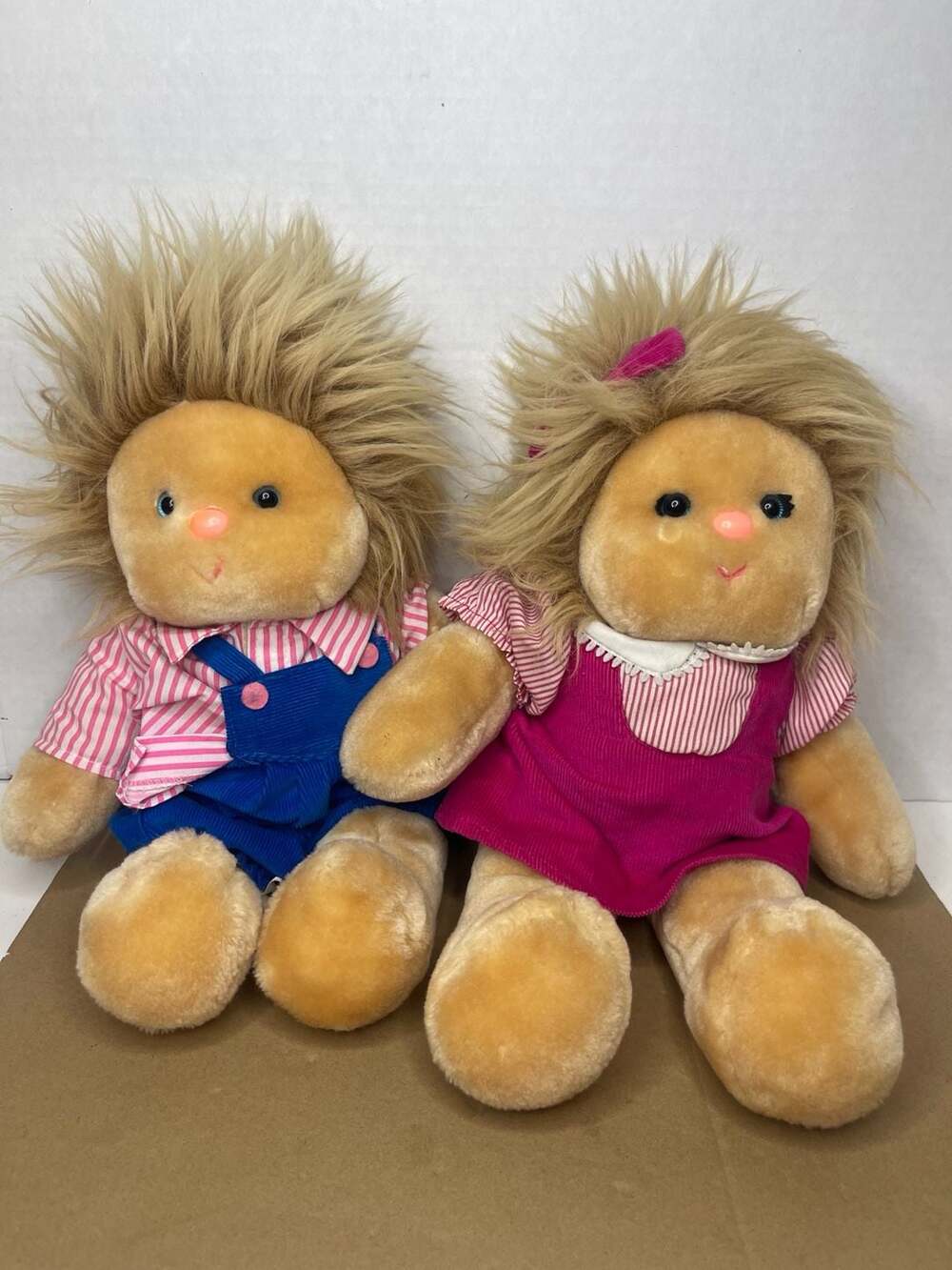 Vintage Pair of Animal Fair Critter Plush Dolls with Corduroy Overalls